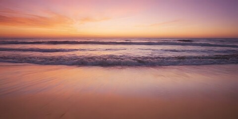 Copy space of soft sand sea and blur tropical beach with sunset sky and cloud abstract background.