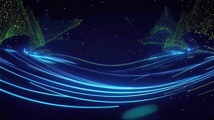 Abstract scene with blue lines on dark background with lighting effect, Vector illustration, Creative modern background