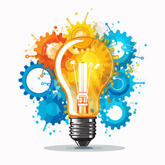 Innovative lightbulb and gears icon for engineering solutions