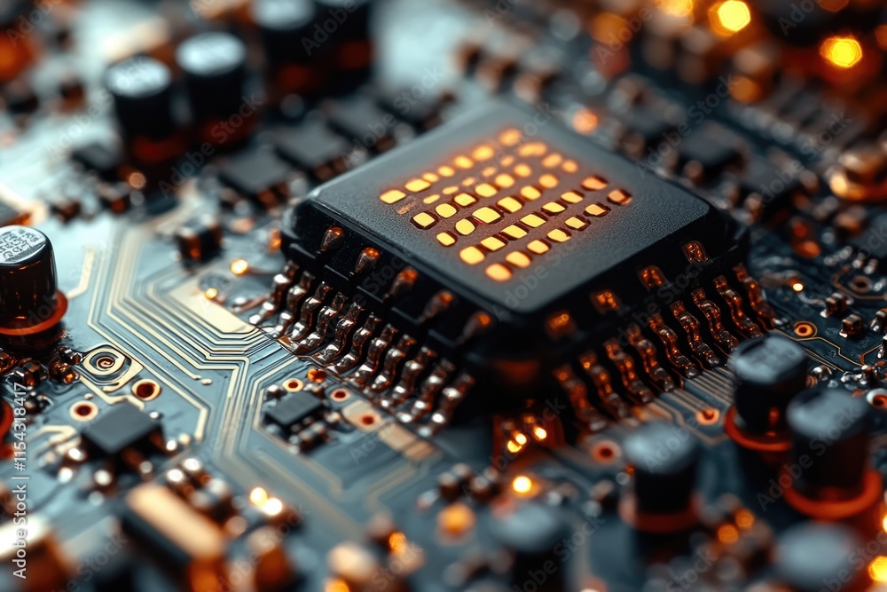 Aufkleber a detailed view of a computer motherboard's components and circuitry, suitable for technology-relate