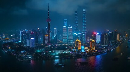 Fototapeta premium Vibrant financial center Shanghai Lujiazui blending commerce trade modern city life