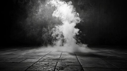empty floor with smoke on dark background
