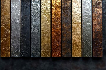 High-resolution metallic textures in gold silver and more studio showcase art environment close-up view texture composition