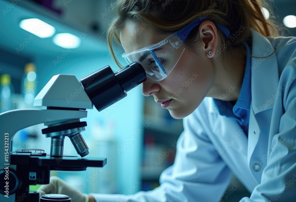 Poster the microcosm under glass a scientist observes bacterial life through a microscope
