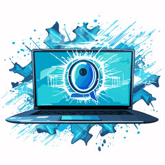 Secure your laptop with antivirus software - Blue lines vector illustration