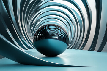 Obraz premium Abstract Rendering of 3D Sphere with Rings in Futuristic Minimalist Surreal Background