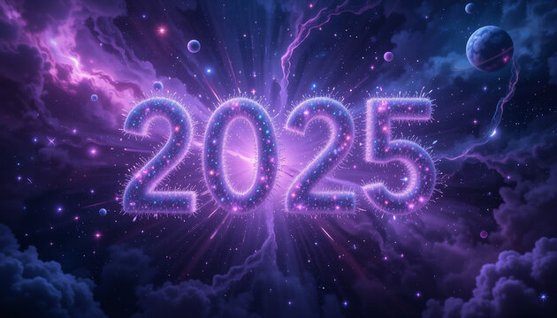 Surreal Cosmic 2025: Glowing Stardust and Nebulae in a Futuristic Space New Year Scene