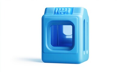 A vibrant blue toy block designed for children, featuring an open window and textured surfaces for sensory play.