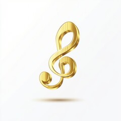 Fototapeta premium A shiny golden treble clef symbol on a soft white background, representing music and creativity.