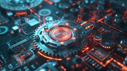 Fototapeta premium Abstract technology background with gear wheel and circuit board