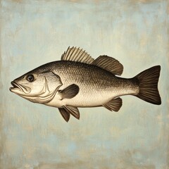 Fototapeta premium Realistic Illustration of a Large Bass Fish on Textured Background