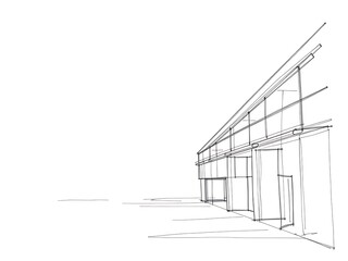 Fototapeta premium Cleanly Drawn Modern Building Sketch Illustration. AI Generated