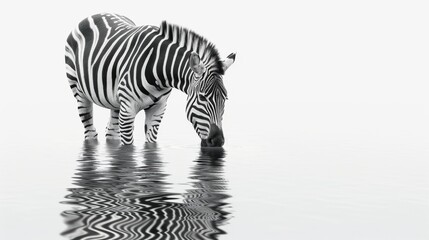 Zebra Drinking Water with Rippled Reflection