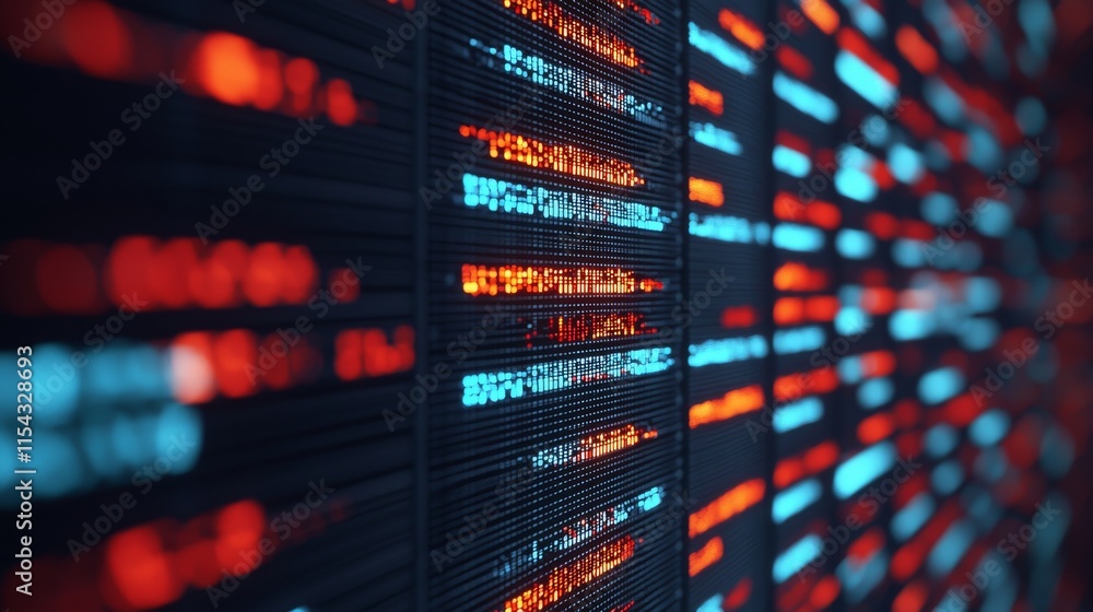 Poster the image features a close-up of digital data streams, showcasing vibrant blue and orange lines agai