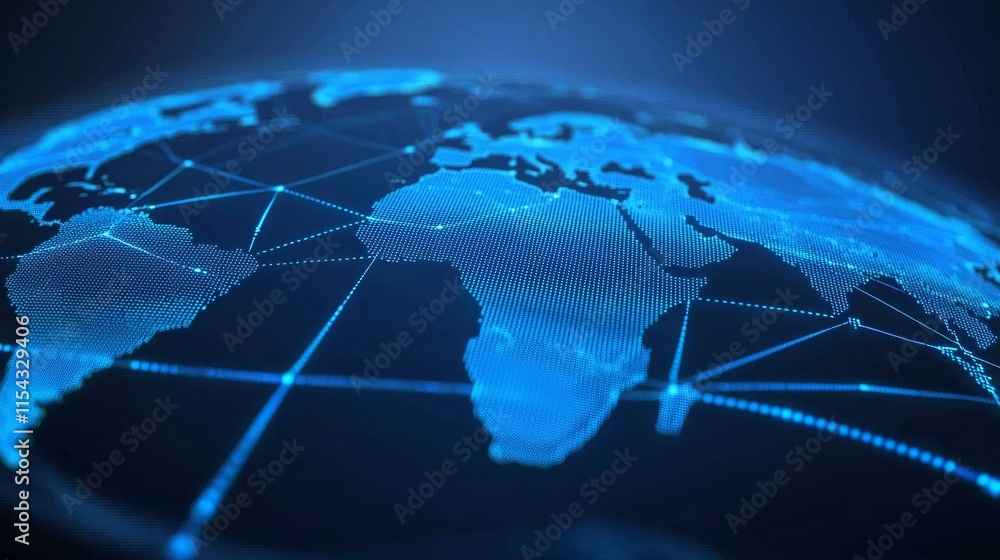 Aufkleber a digital representation of a globe, showcasing interconnected data points across continents in a bl