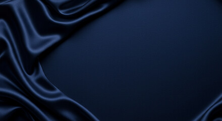 Navy blue silk satin . Silky shiny  fabri c Dark luxury background with space for design. Banner Wide Long Panoramic Empty Flat lay top view 