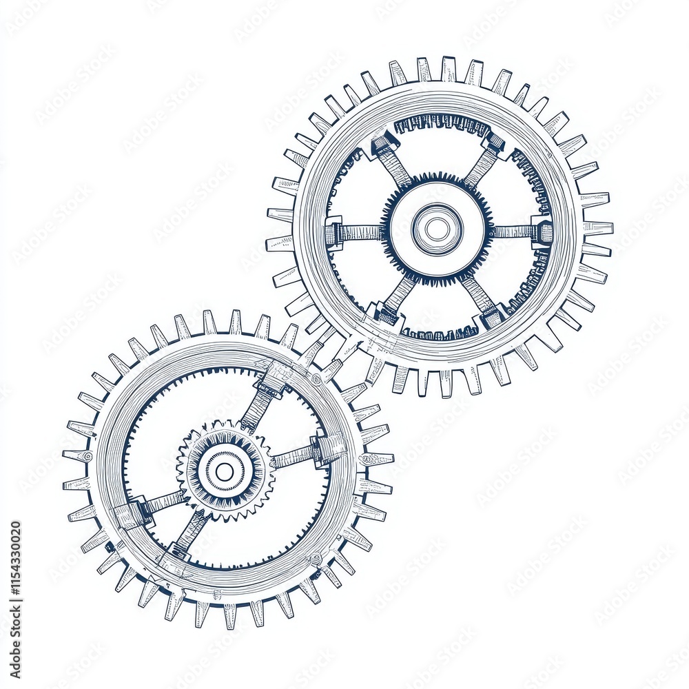 Aufkleber two interlocking gears showcasing intricate mechanical design and precision engineering.