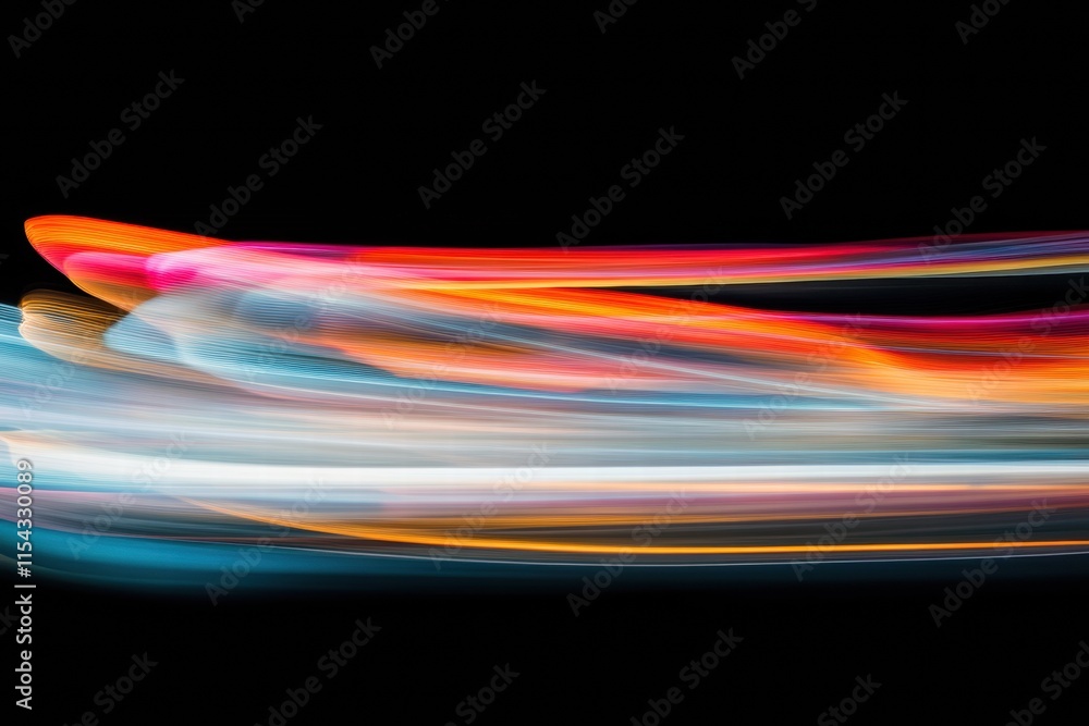 Poster vibrant abstract colorful light streaks creating dynamic patterns against a dark background during n
