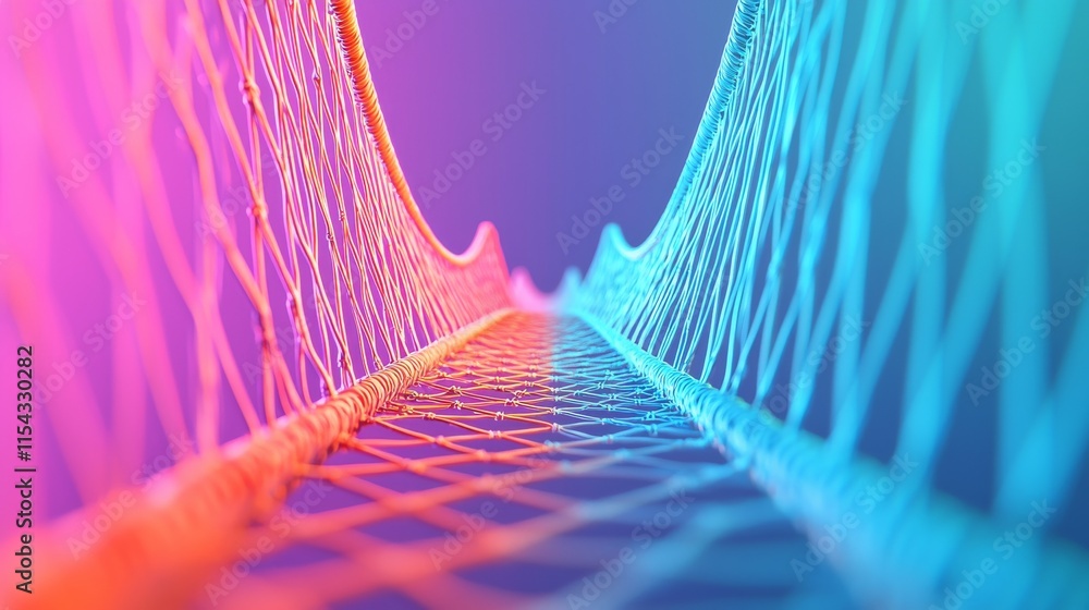 Poster a vibrant, abstract representation of a network, featuring a gradient of pink and blue hues, creatin