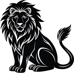 Relaxed Lion Silhouette, Minimalist Black