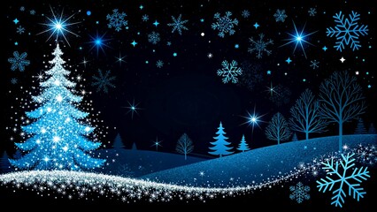 greetings background with christmas tree and snowflakes