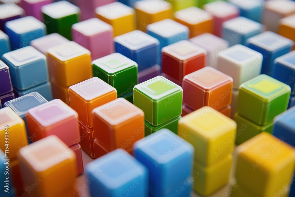 Poster a vibrant array of colorful building blocks stacked together, creating a cheerful and playful atmosp