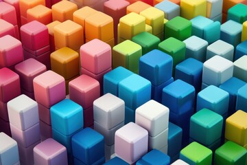 Obraz premium A vibrant arrangement of colorful blocks in a playful and lively setting, perfect for kids' activities and toys.