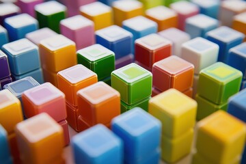 Obraz premium A vibrant array of colorful building blocks stacked together, creating a cheerful and playful atmosphere.