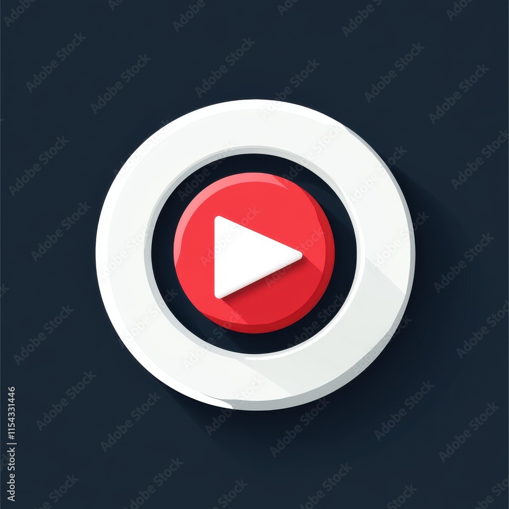 Poster stylized play button icon featuring a red triangle over a white circular background.