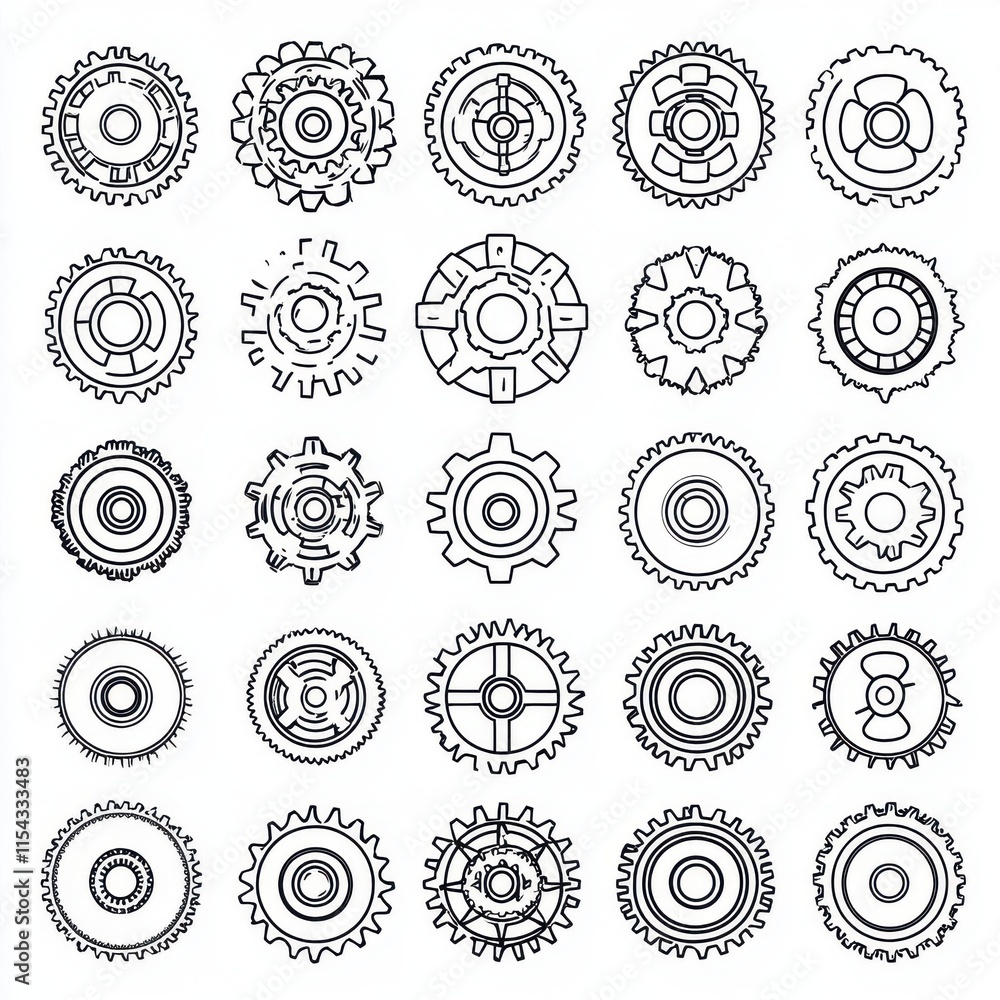 Poster a collection of intricately designed gears, featuring various shapes and sizes, perfect for mechanic