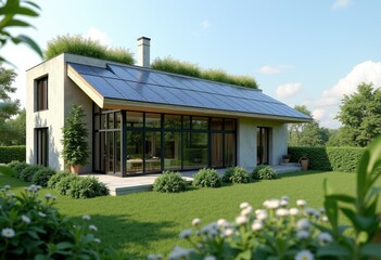 Sustainable Green Building Design Incorporating Solar Panels and Rooftop Gardens