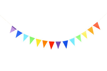 Colorful party flags isolated on white. Festive decor