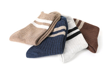 Pairs of folded soft socks isolated on white