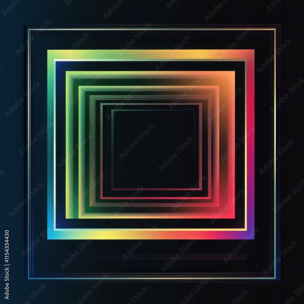 Poster abstract multicolored concentric squares creating a vibrant tunnel effect, evoking a sense of depth 
