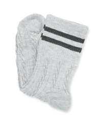 Pair of soft socks isolated on white, top view