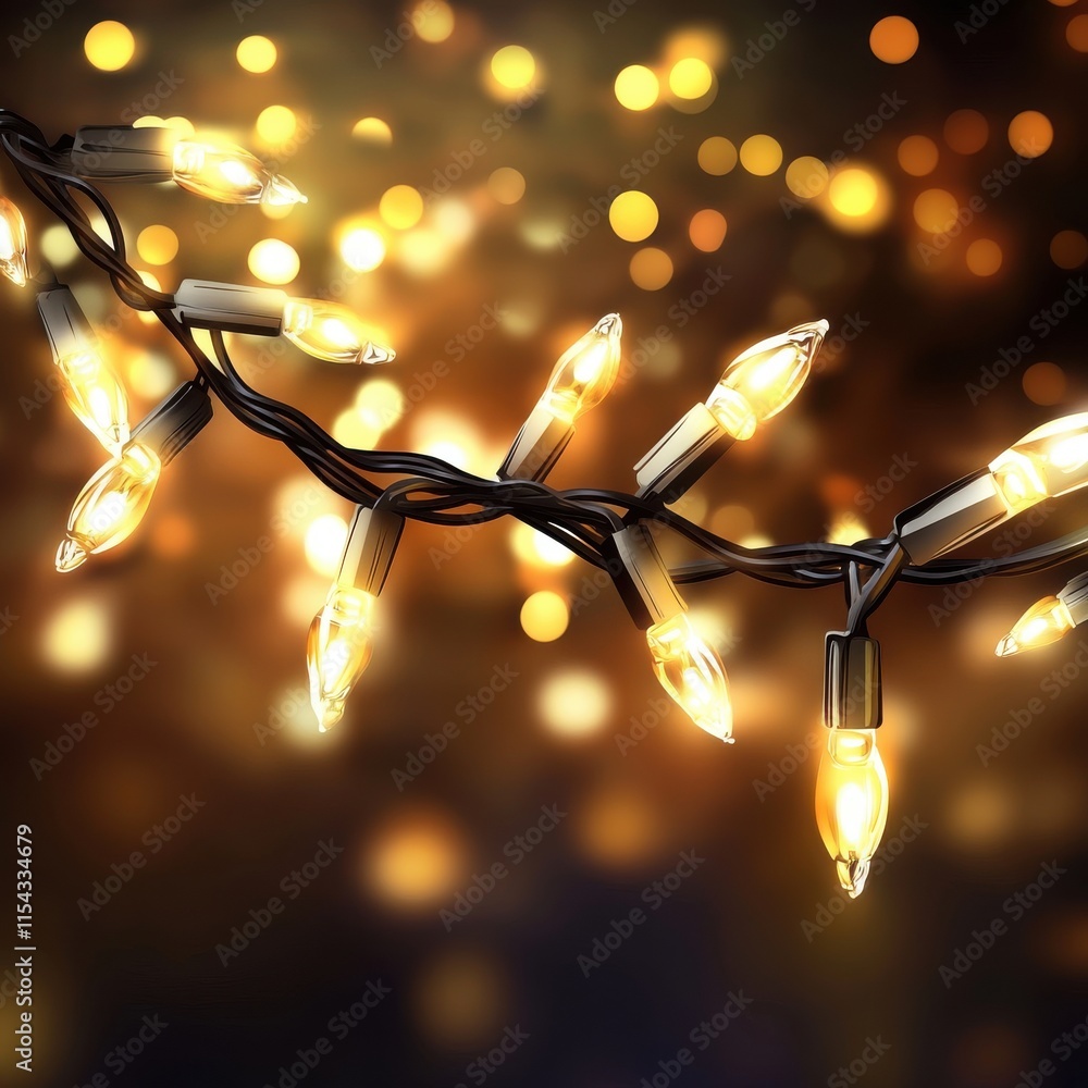 Poster twinkling warm white string lights against a soft bokeh background.