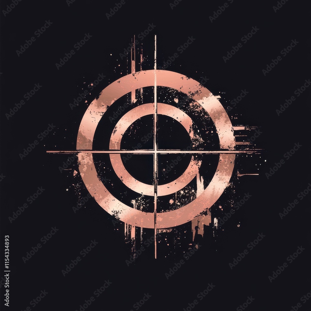 Poster abstract target design with copper-like textures against a dark background.