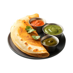Mouthwatering Indian masala dosa with chutneys isolated on transparent background