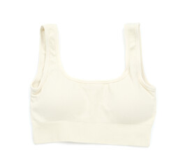 Beige women's sports bra isolated on white, top view