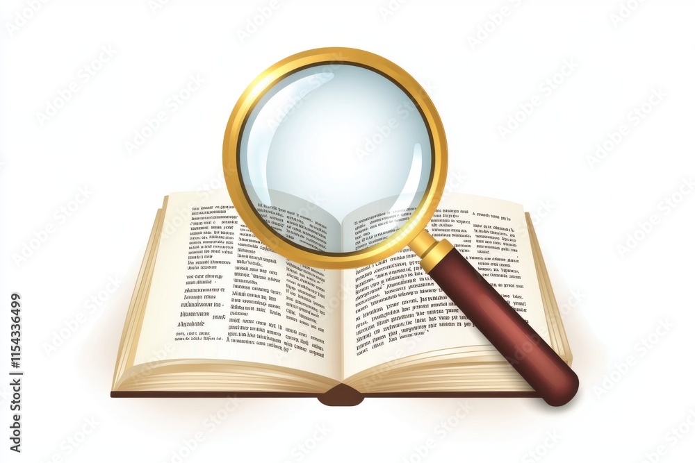Aufkleber an open book with a magnifying glass resting on it, symbolizing research and knowledge.