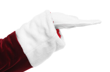 Santa Claus holding something on white background, closeup