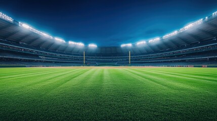 Illuminated Baseball Stadium with Pristine Green Field