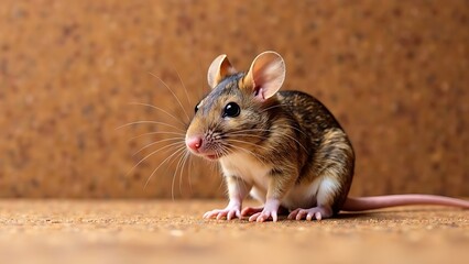 Gray mouse close-up against the wall.