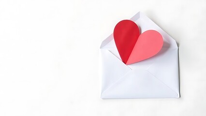 Obraz premium A mockup . There is a white envelope on the table, from which a letter with a red heart sticks out, Valentine's Day.