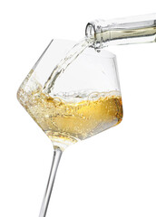 Pouring wine into glass isolated on white