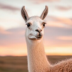 Obraz premium Close-Up of a Llama with Soft Fur and Beautiful Sky Background