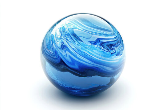 Blue marble ball on white background.