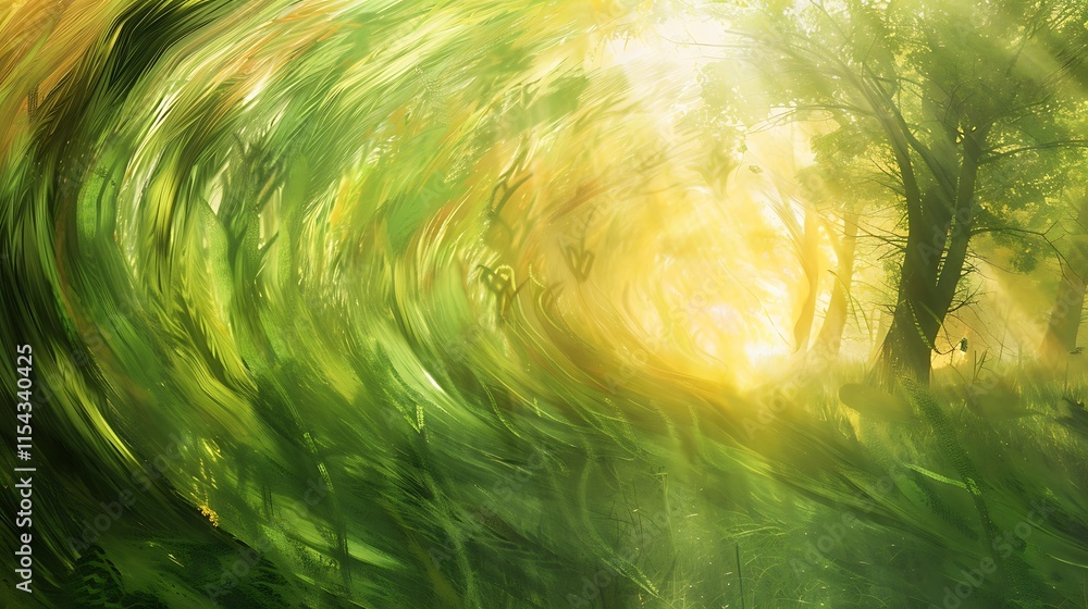 Poster abstract yellow background with grass and rays of light
