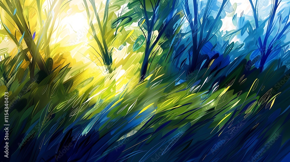 Poster abstract yellow background with grass and rays of light
