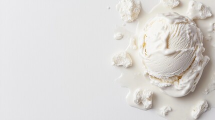 Creamy White Ice Cream Scoop Melting on Minimalist Background
